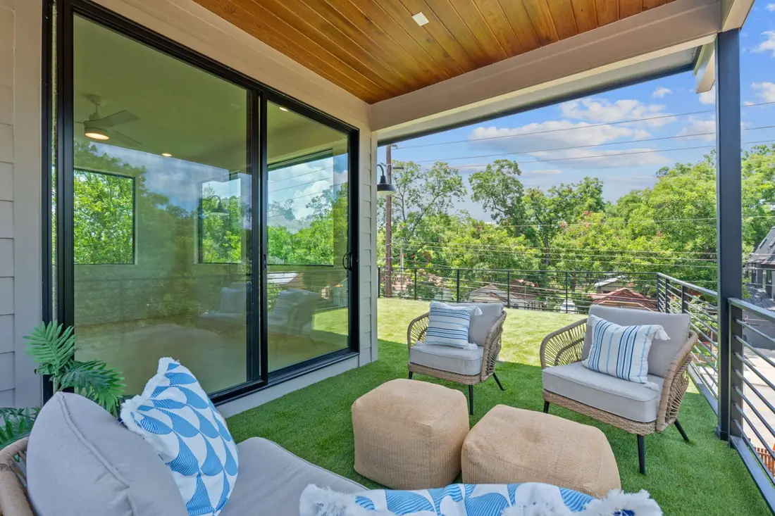 Covered patio and lawn at a Precise home on Holly St, East Austin